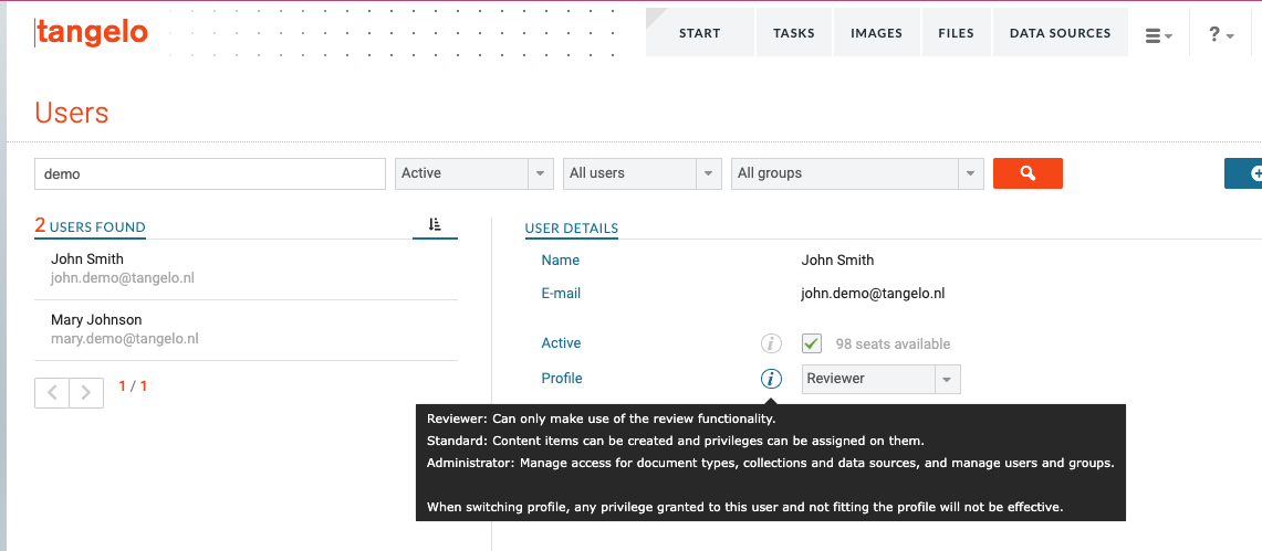 Profile type selection