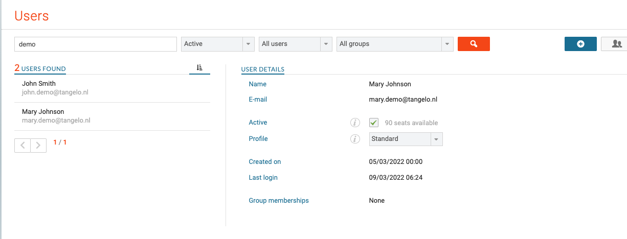 User management screen