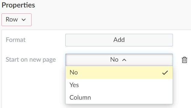 Break table to new column or page