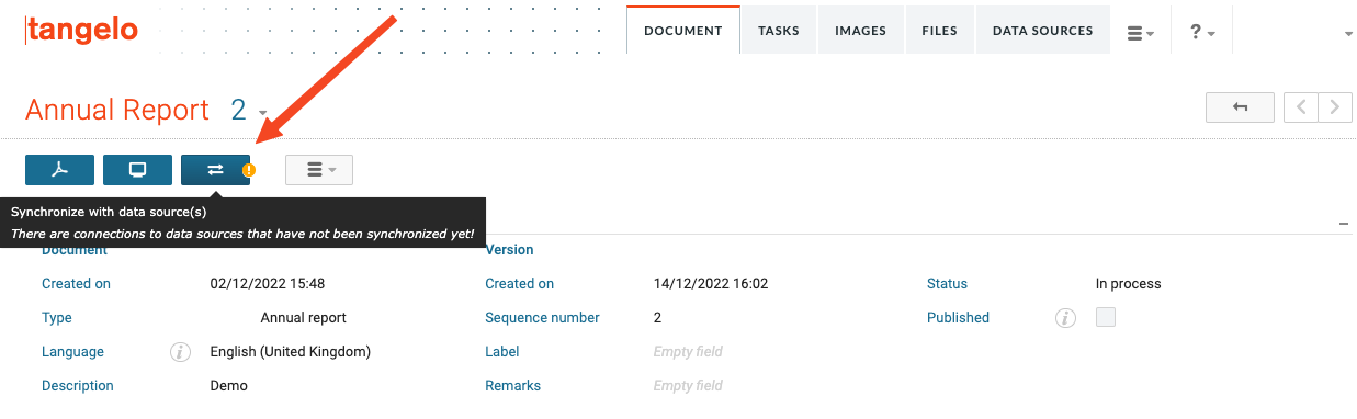 Synchronize button with exclamation mark