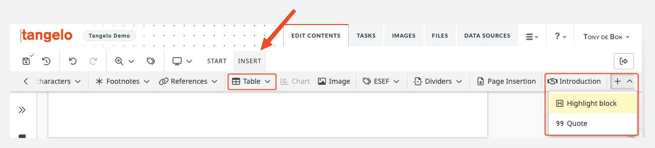 Create a new empty special element