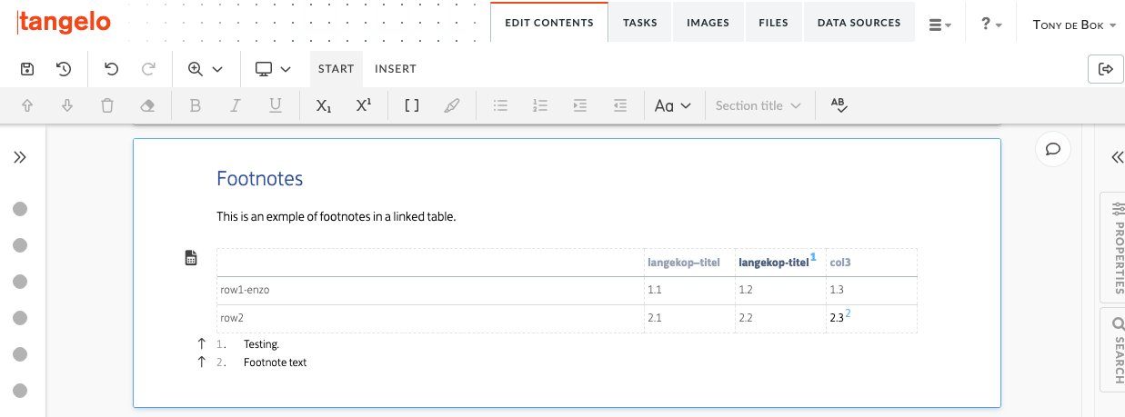 Footnote shown in Tangelo