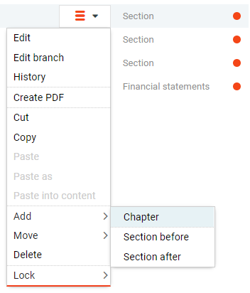 The Add menu options